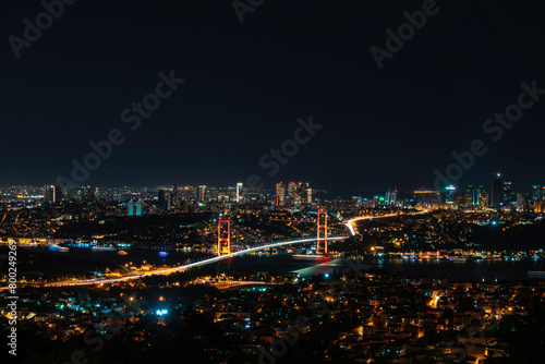 View of all Istanbul and the 15 July Martyrs Bridge in night lights. © thehakanarslan