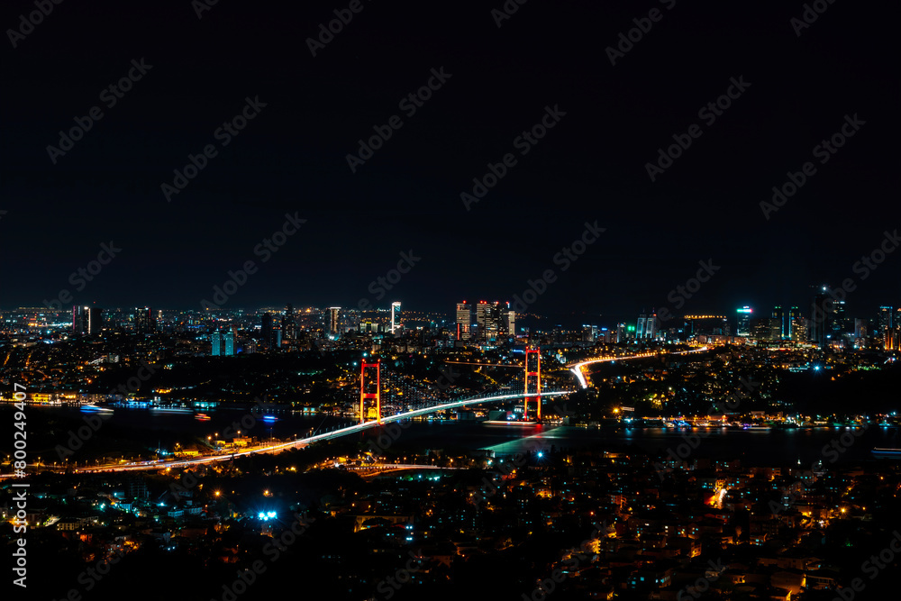 View of all Istanbul and the 15 July Martyrs Bridge in night lights. View of all Istanbul and the 15 July Martyrs Bridge in night lights.