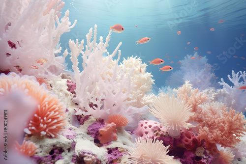 Diverse coral reef with various types of corals photo