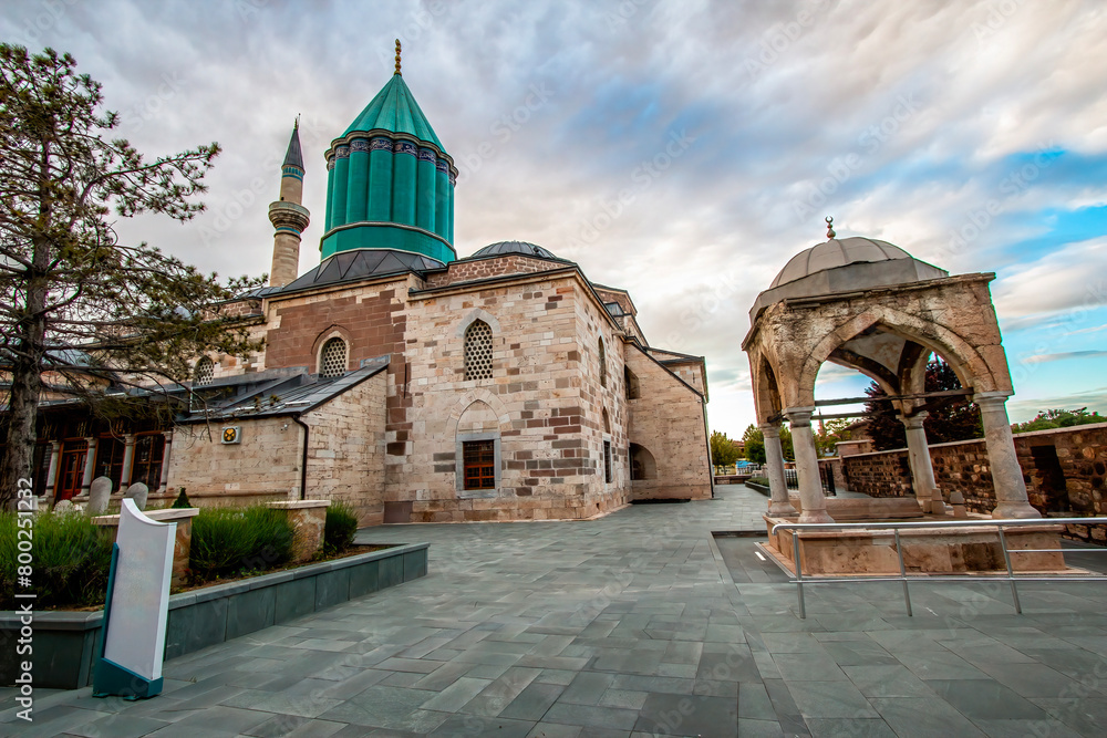 Fototapeta premium Mevlana Tomb and Mosque in Konya. View of Mevlana Museum, Mevlana Celaleddin-i Rumi is a Sufi philosopher and mystical poet of Islam.