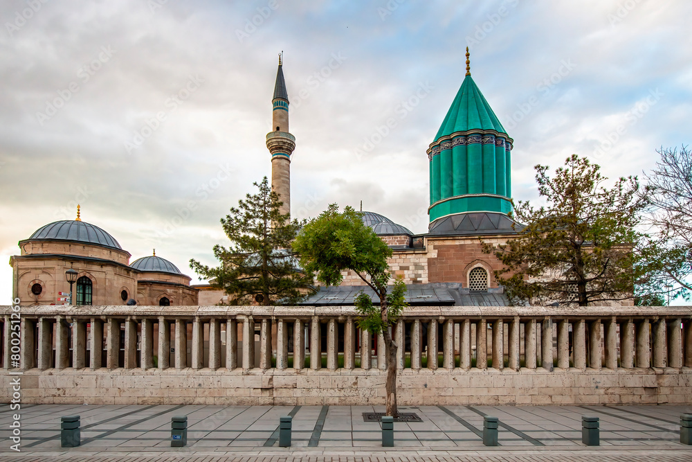 Mevlana Tomb and Mosque in Konya. View of Mevlana Museum, Mevlana Celaleddin-i Rumi is a Sufi philosopher and mystical poet of Islam.