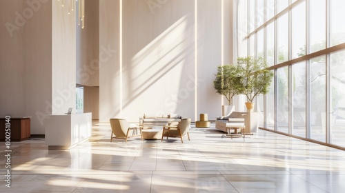 Sleek Modern Office Lobby with Natural Light AI Generated © ArquitecAi