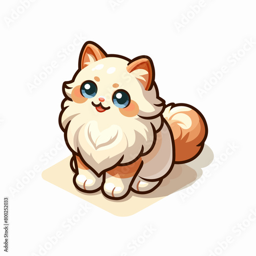 Isometric cute happy birman kitten cat kawaii animal design isolated on white background, adorable pet clip art, vector illustration.