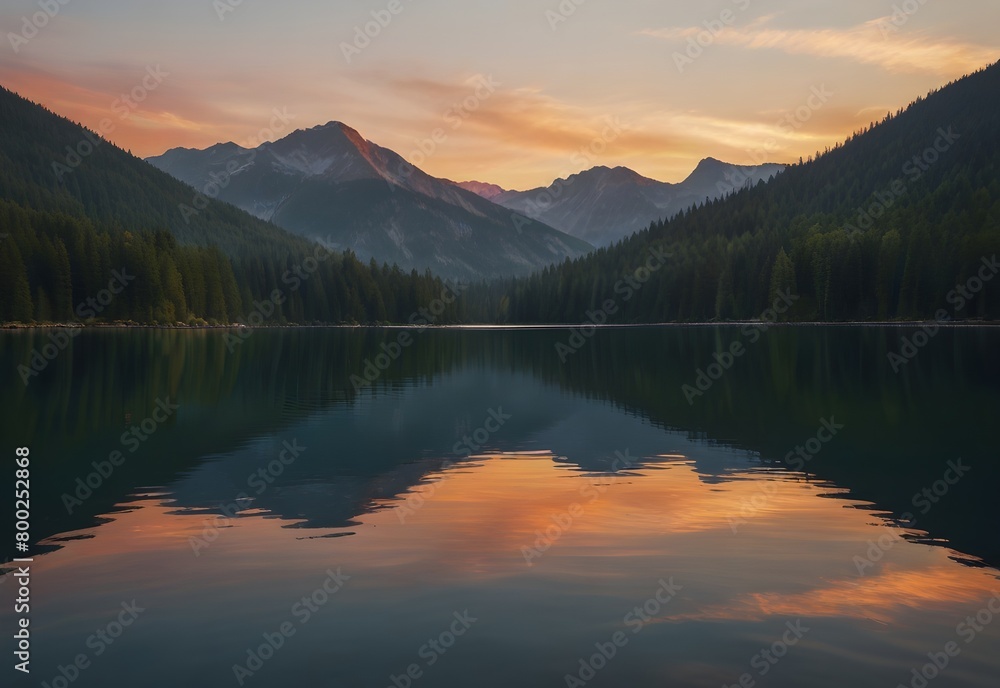 A serene mountain lake at sunset, generative AI
