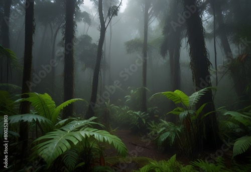 Rainforest alive with after-rain sounds  generative AI