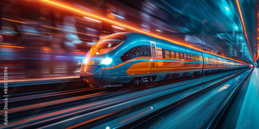 Futuristic high-speed train. Modern engineering and design. Sleek and aerodynamic, as it speeds along its elevated tracks. Design concept. Futuristic high-speed train. Modern engineering and design. Sleek and aerodynamic, as it speeds along its elevated tracks. Design concept.