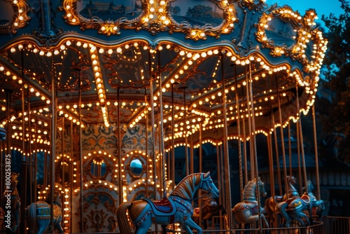 lit up old fashioned carousel after dark © LimeSky