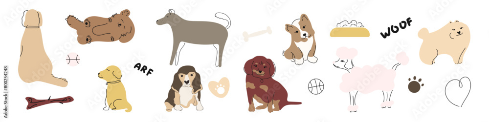 Cute dogs. Cartoon puppy characters. Doodle vector set. Cute dogs. Cartoon puppy characters. Doodle vector set.