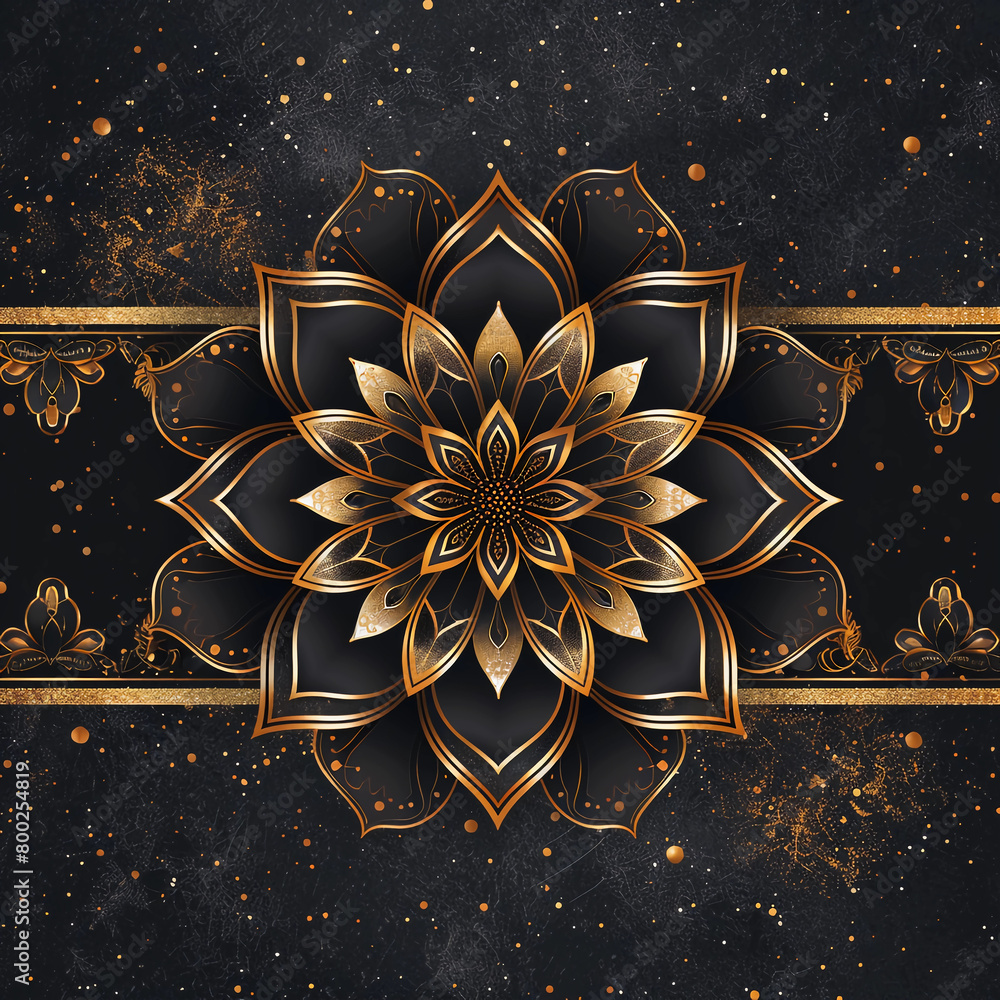 Fototapeta premium Complete golden mandala with decorative pattern frame isolated on a dark background