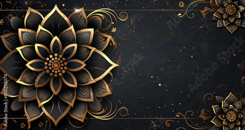 Complete golden mandala with decorative pattern frame isolated on a dark background