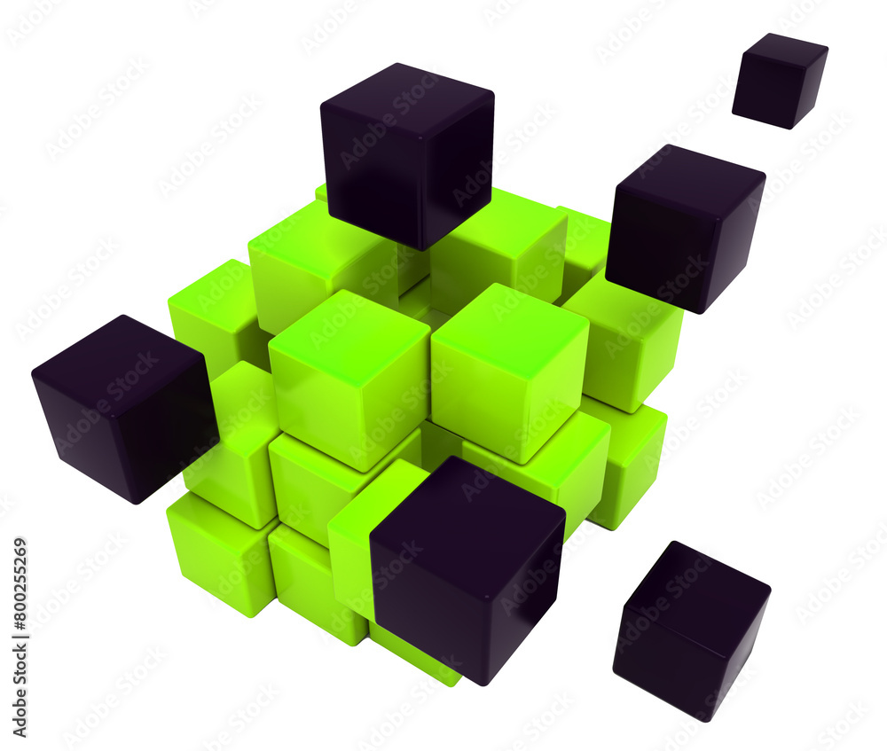 Abstract transparent background with black and green cubes Abstract transparent background with black and green cubes