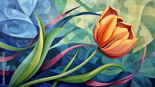 Chic tulips in art style With flowing lines and organic shapes that emphasize the natural beauty of flowers. #800255218