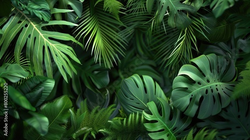 Lush Tropical Foliage Background with Vibrant Green Leaves
