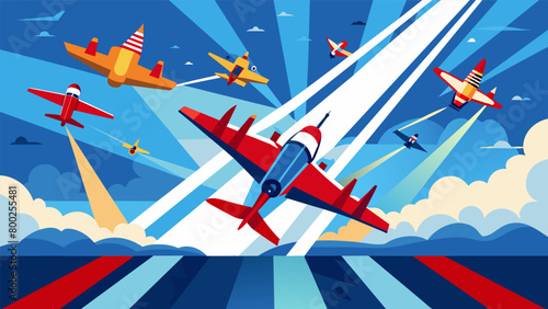 The highlight of the day an impressive air show featuring jawdropping stunts and aerial maneuvers by skilled pilots showcasing the power and dexterity. Vector illustration