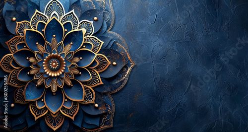 Bluish Golden Mandalas with complex Indian designs on a banner as wallpaper