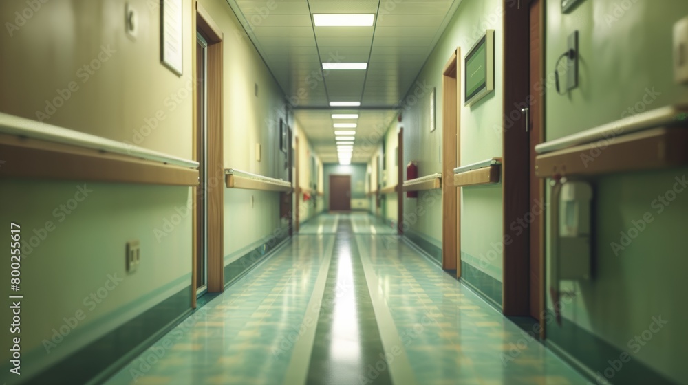 A thought-provoking photorealistic image of a hospital hallway, symbolizing the interconnectedness of healthcare and the diverse journeys of patients.