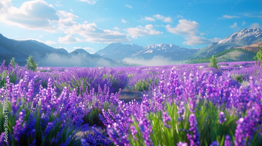 Fototapeta premium A vibrant meadow filled with blooming lavender