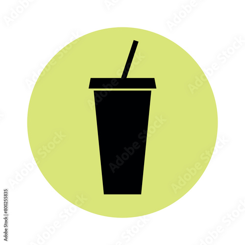 Icon of a glass with a straw for a cold drink. Fast food or cafe symbol. Cold drink, lemonade or cola designation for menu.