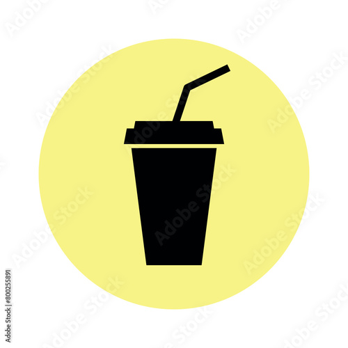 Icon of a glass with a straw for a cold drink. Fast food or cafe symbol. Cold drink, lemonade or cola designation for menu.