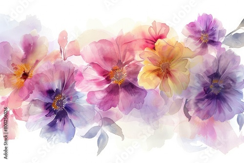 A watercolor background featuring a vibrant bouquet of spring flowers