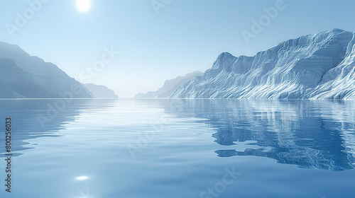 Beautiful Arctic morning with icebergs and calm water  photo