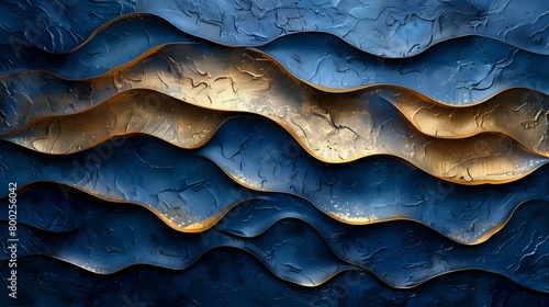 Time Passage: Abstract Art with Dynamic Metallic Lines on Blue