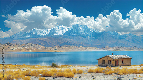 Beautiful Tibetan landscape with mountains and lake