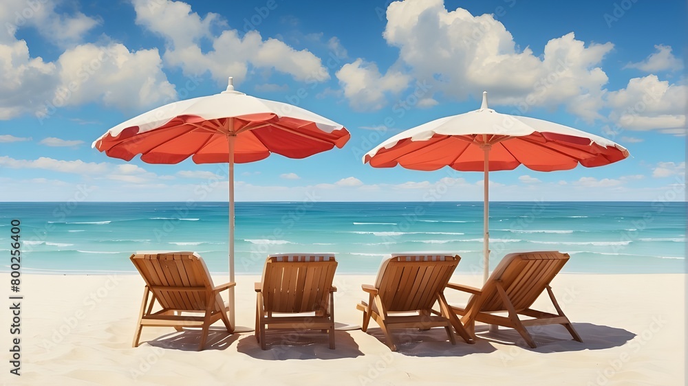 beachside chairs and umbrellas