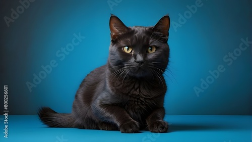 Blue background with black cat © Ashan