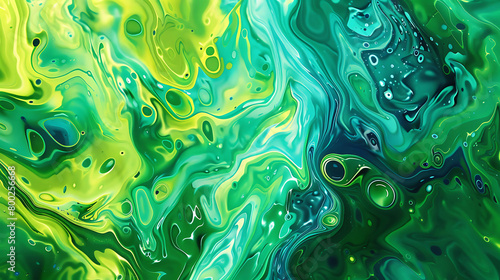 A green and yellow painting with a lot of swirls and splatters