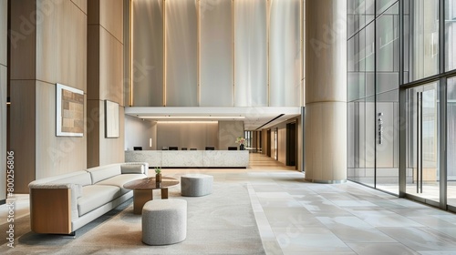 Serene Contemporary Lobby with Neutral Tones AI Generated.