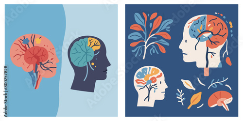 Set Of Human Brain - Inside the Mind's Canvas - Unveiling the Secrets of Human Brain Intelligence Through Captivating Illustrations.