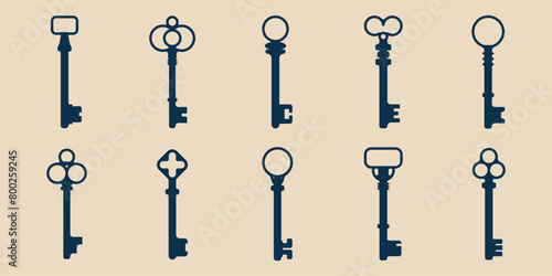 set old key vector icon logo design minimalist, vector illustration design