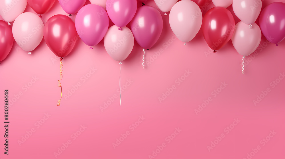 Colorful balloons on pink background