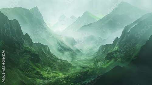 Mysterious_green mountains_misty peaks in_the_distance 