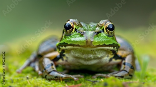 Macro shot of a green frog