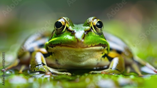 Macro shot of a green frog