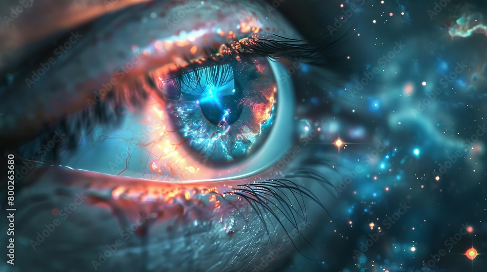 A mystical eye with the universe in its gaze, nebulae and black holes in the backdrop, octane render for deep space look A mystical eye with the universe in its gaze, nebulae and black holes in the backdrop, octane render for deep space look