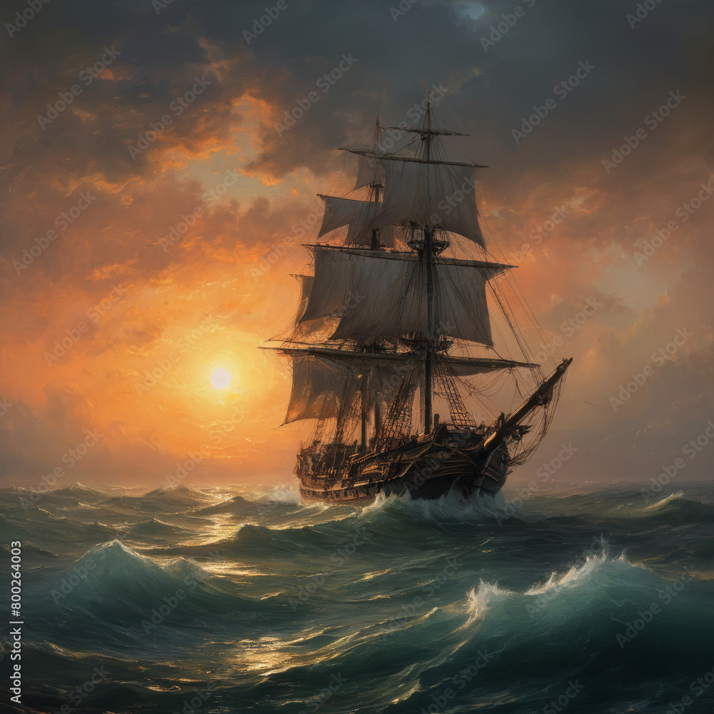 Obraz premium warship at sunset