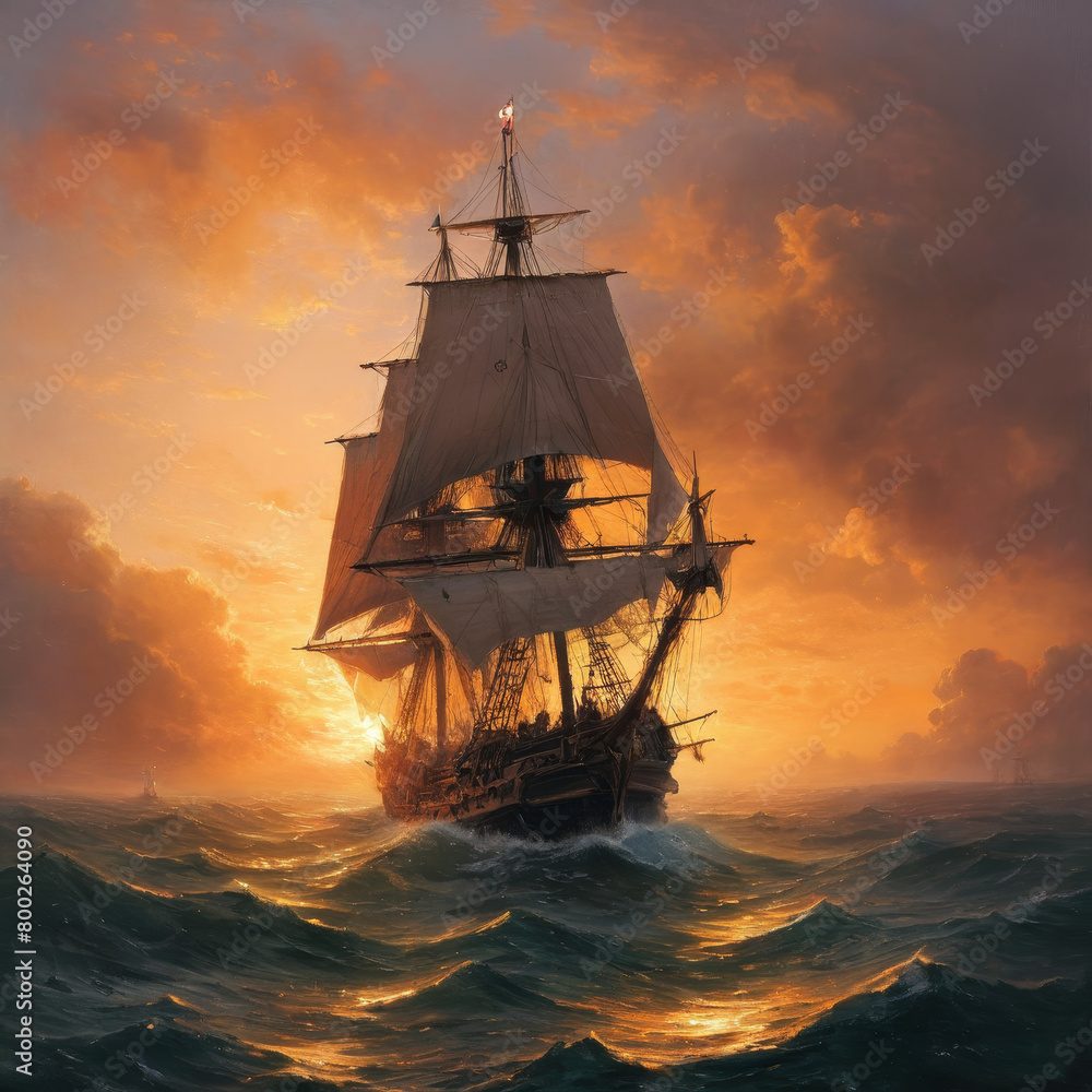 Fototapeta premium warship at sunset