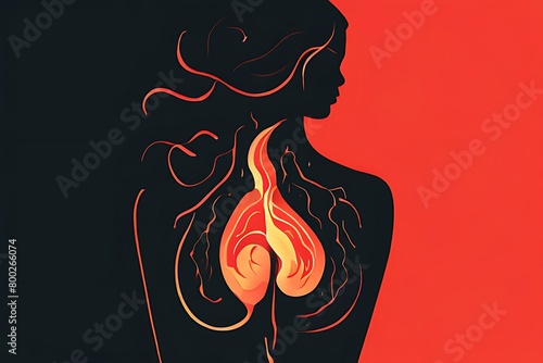 Abstract representation of endometriosis, menstrual discomfort, and uterine contractions in women. photo