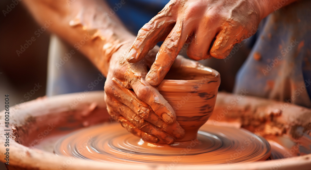 Potter's Precision: Crafting Clay Pot on Wheel