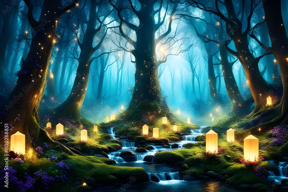 Mysterious Forest and Fantasy lights 