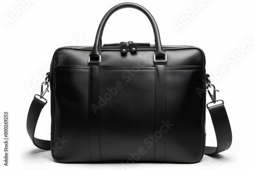 Men s black briefcase isolated for office or laptop design photo