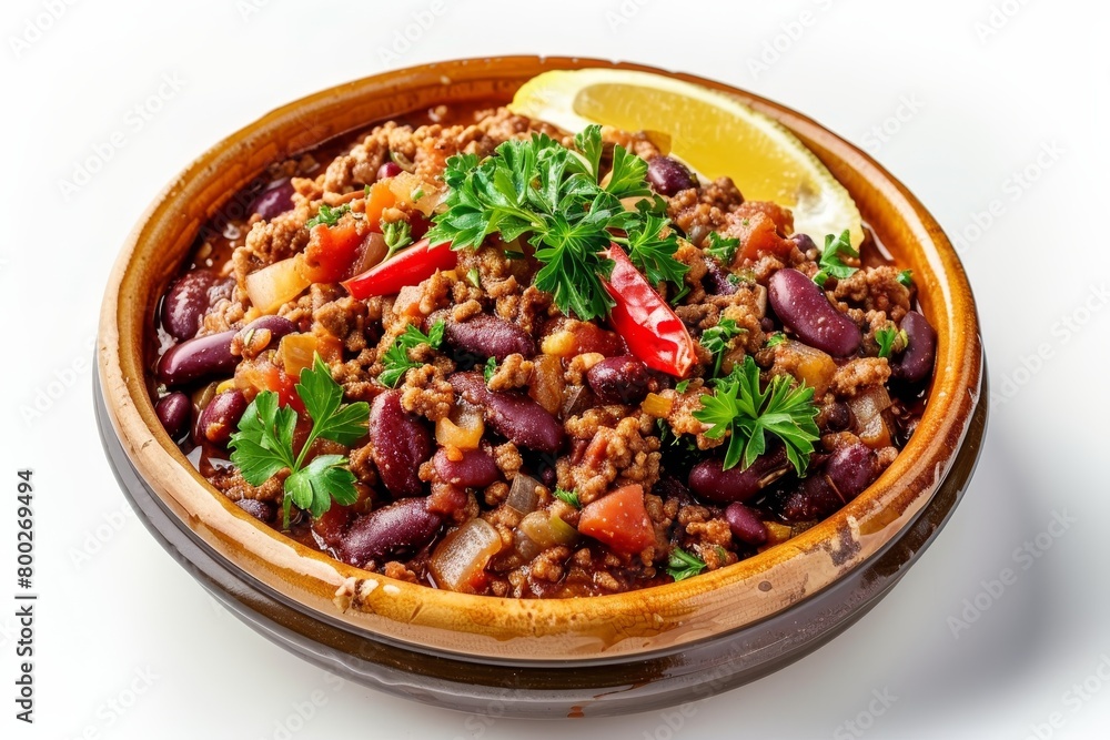 Mexican chili con carne with meat and beans isolated on white Mexican chili con carne with meat and beans isolated on white