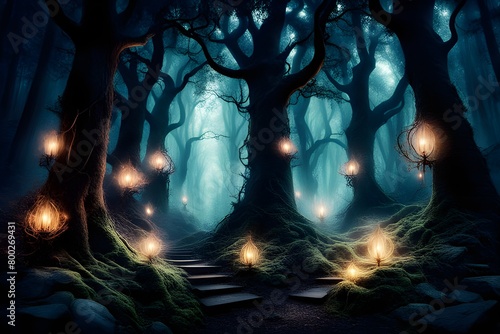 Mysterious Forest and Fantasy lights 