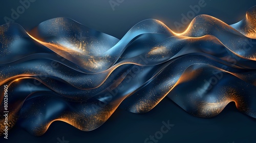 Luminous Gold Lines on Velvety Blue: Abstract Art © Maquette Pro