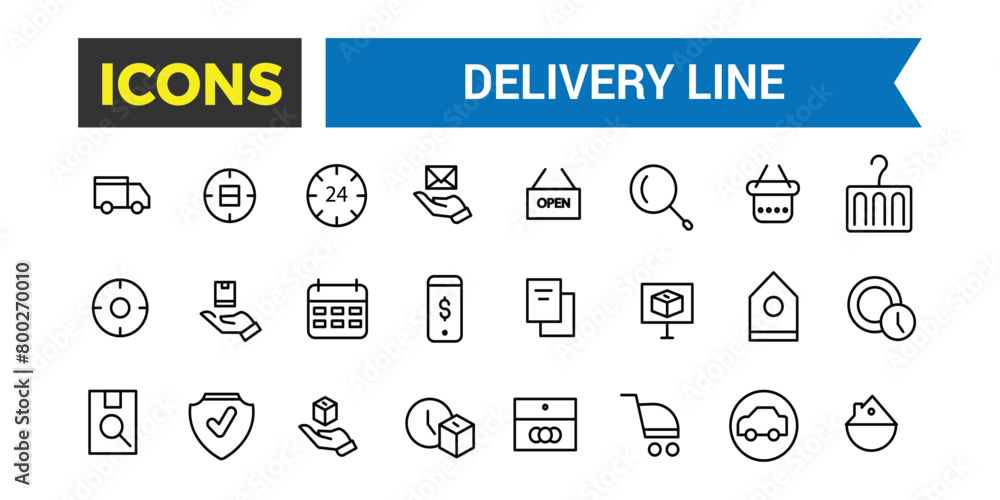 Delivery Line Icons Set, Shipping Icon Collection, Set Of Shipping Related Vector Line Icons, Contains Such Icons As Courier, Package Protection, Return And More, Vector Illustration