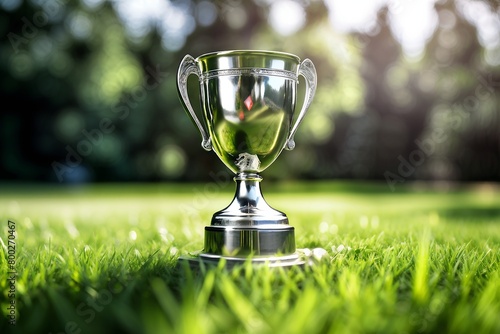 Silberner Pokal auf der Rasen photo