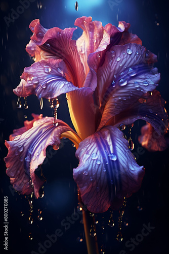 Purple flower with water droplets
